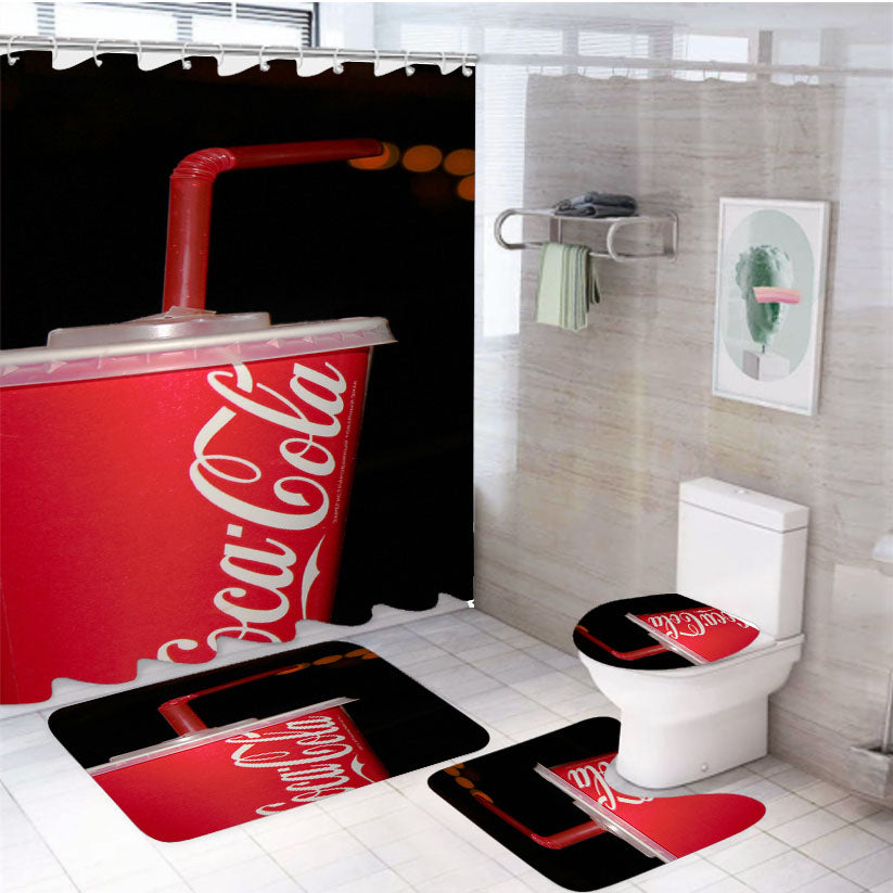 Coca Cola Hd Wallpaper 4Pcs Bathroom Set Shower Curtain