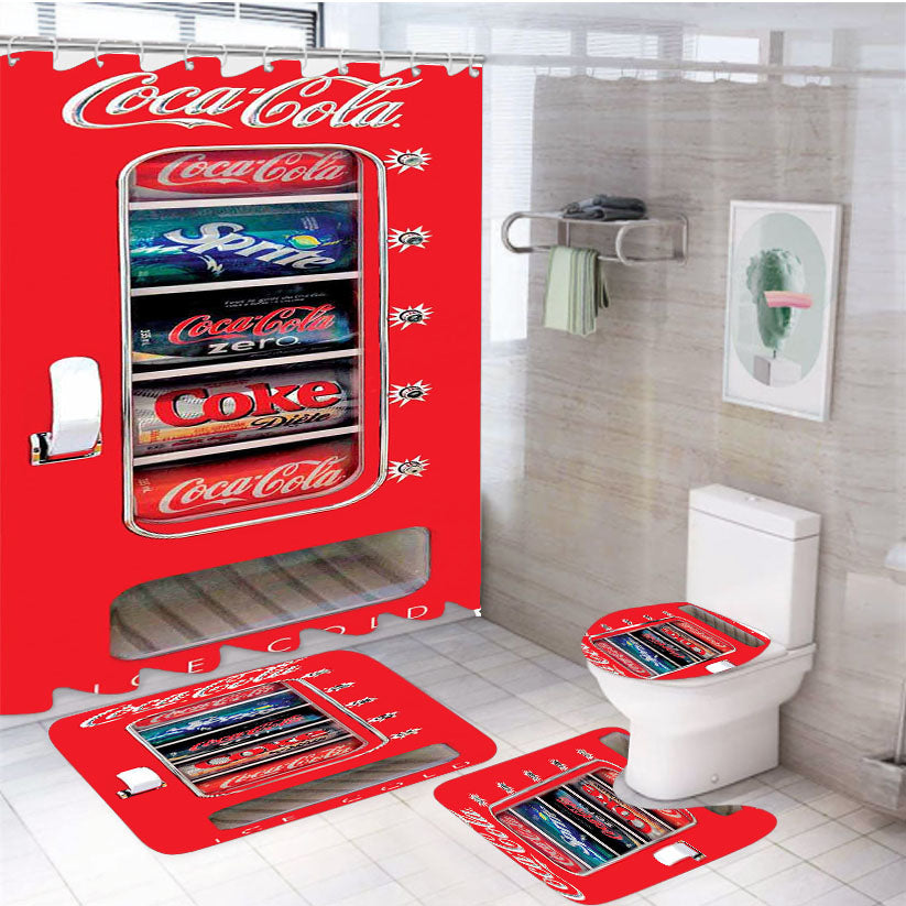 Coca Cola Ice Cold Vending Machine 4Pcs Bathroom Set Shower Curtain
