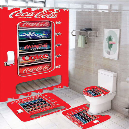 Coca Cola Ice Cold Vending Machine 4Pcs Bathroom Set Shower Curtain