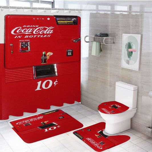 Coca Cola In Bottles Ice Cold 10 Cents Vending Machine 4Pcs Bathroom Set Shower Curtain
