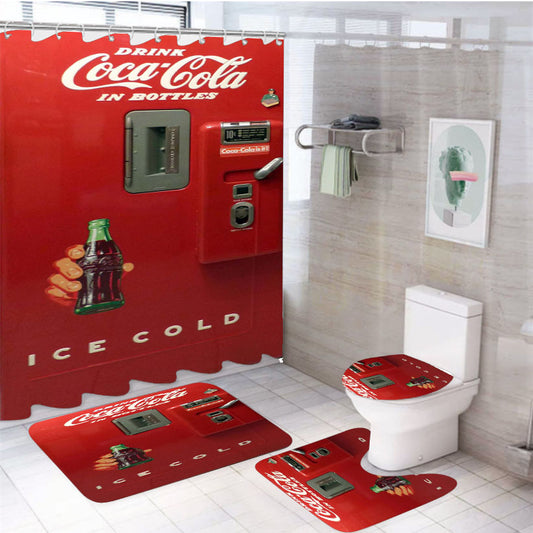 Coca Cola In Bottles Ice Cold Vending Machine 4Pcs Bathroom Set Shower Curtain