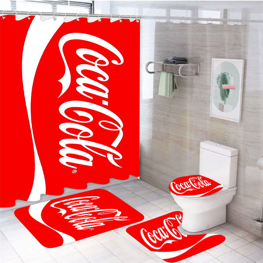 Coca Cola Logo 4Pcs Bathroom Set Shower Curtain