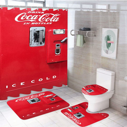 Coca Cola Old Cold Vending Machine 2 4Pcs Bathroom Set Shower Curtain