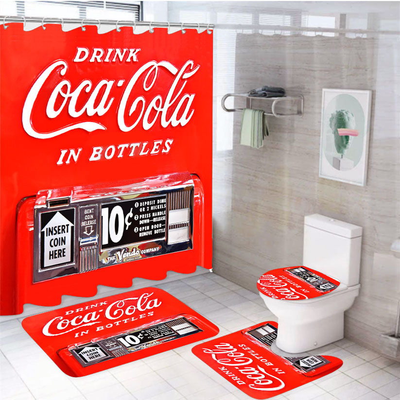 Coca Cola Pop Bottle Dispensing Machine 4Pcs Bathroom Set Shower Curtain