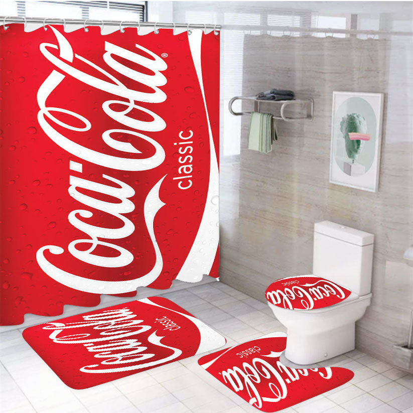 Coca Cola Red Can 4Pcs Bathroom Set Shower Curtain