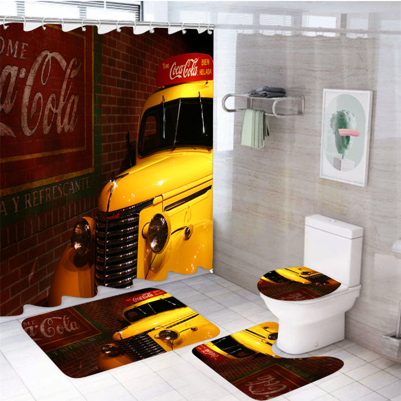 Coca Cola Truck Design 4Pcs Bathroom Set Shower Curtain