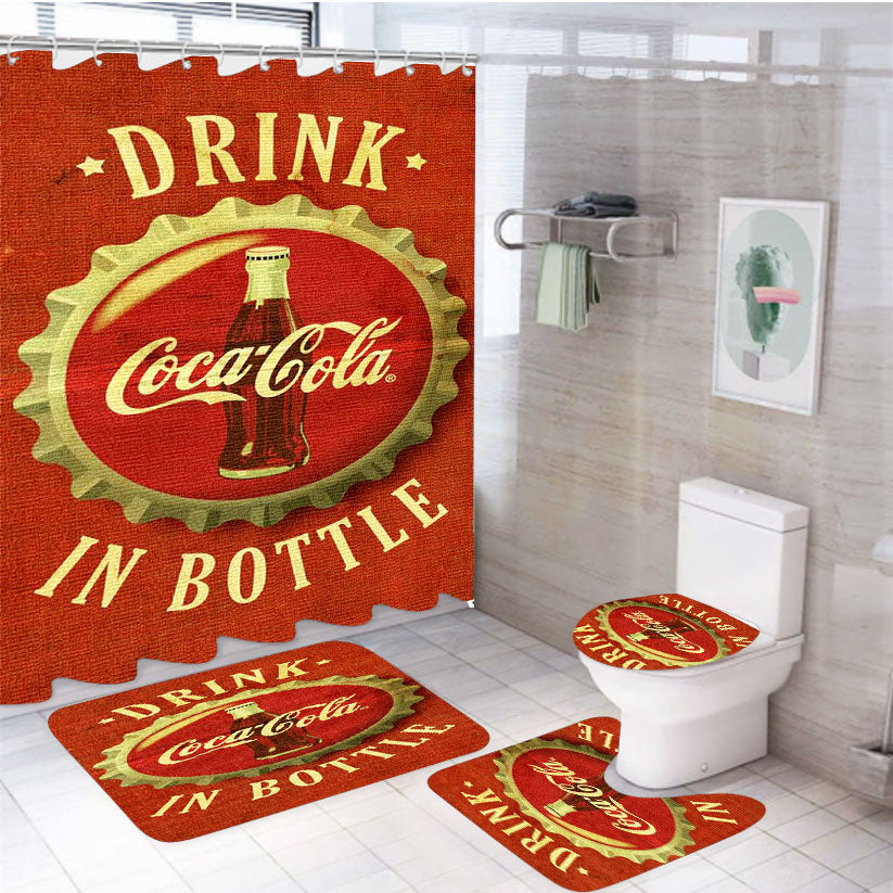 Coca Cola Vintage 4Pcs Bathroom Set Shower Curtain