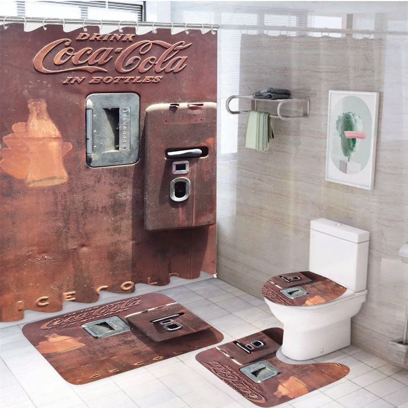 Coca Cola Wood Vending Machine 4Pcs Bathroom Set Shower Curtain