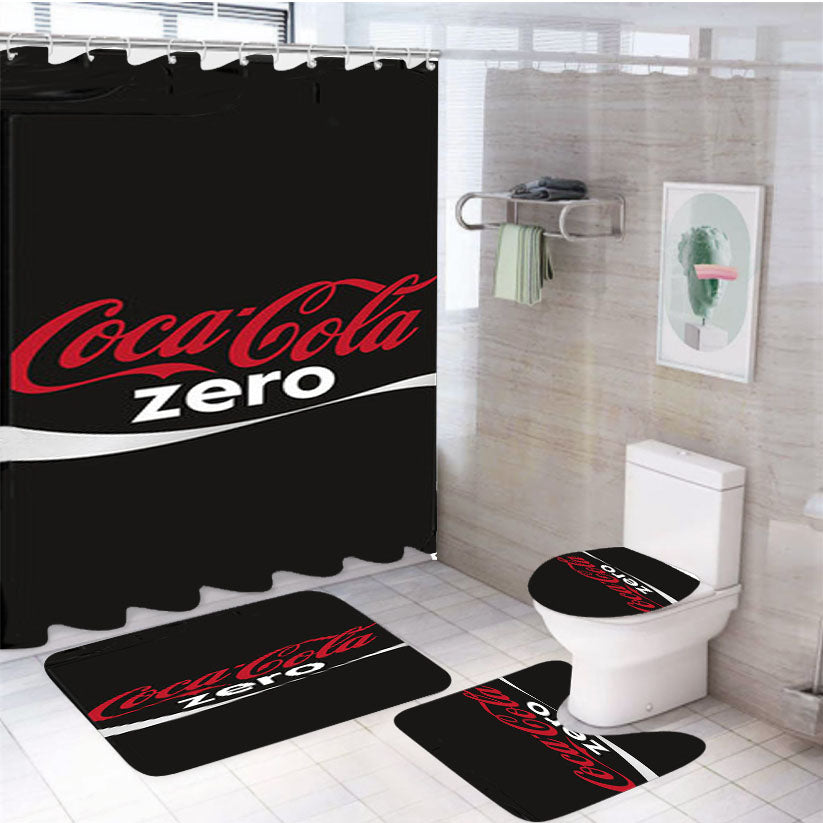 Coca Cola Zero Black 4Pcs Bathroom Set Shower Curtain