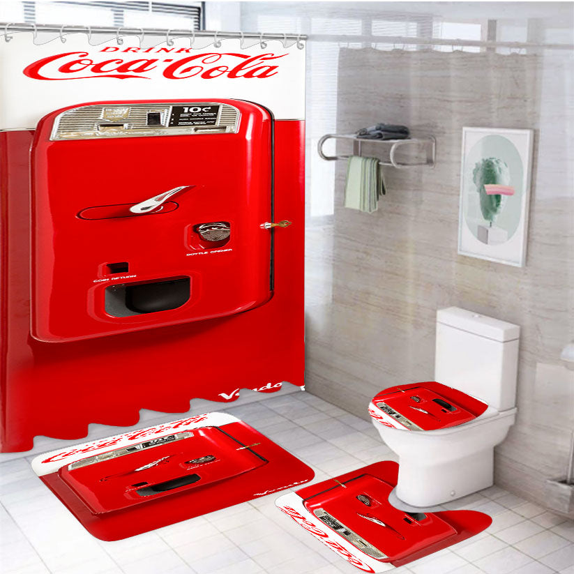 Coke Coca Cola Vendo Machine 4Pcs Bathroom Set Shower Curtain