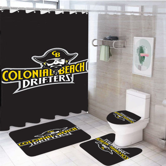 Colonial Beach Drifters Baseball Logo Black 4Pcs Bathroom Set Shower Curtain