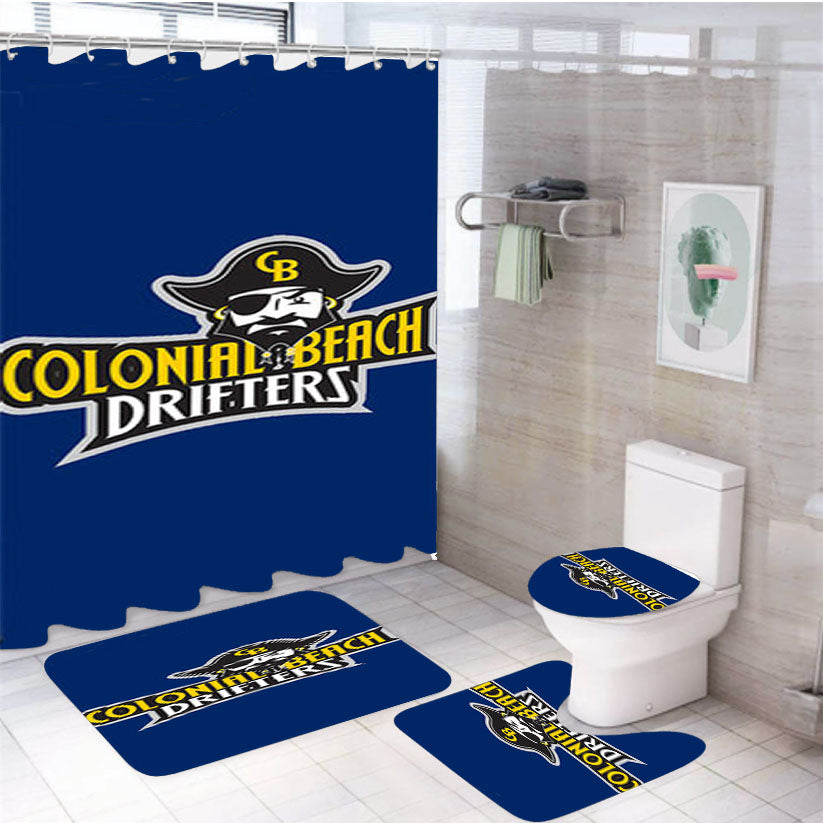 Colonial Beach Drifters Baseball Logo Blue 4Pcs Bathroom Set Shower Curtain