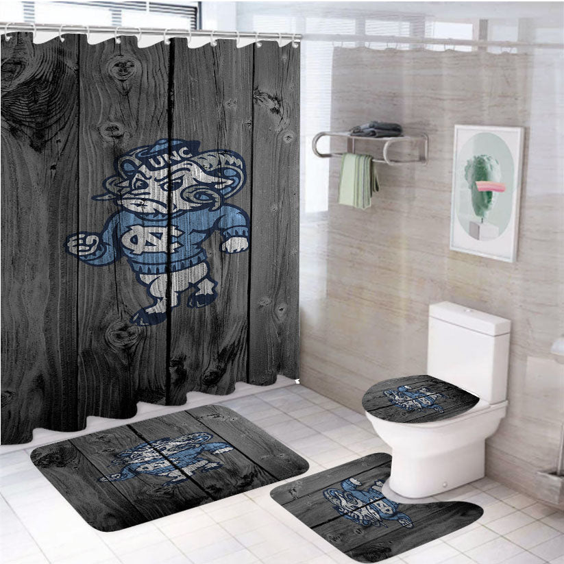 Colosseum North Carolina Tar Heels Strutting Ram Logo Dark Wood 4Pcs Bathroom Set Shower Curtain