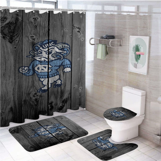 Colosseum North Carolina Tar Heels Strutting Ram Logo Dark Wood Wallpaper 4Pcs Bathroom Set Shower Curtain
