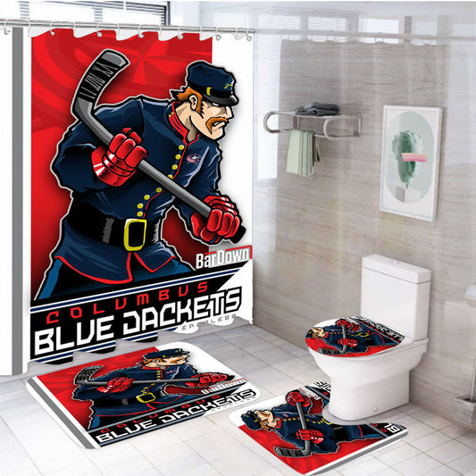 Columbus Blue Dackets Hockey 4Pcs Bathroom Set Shower Curtain
