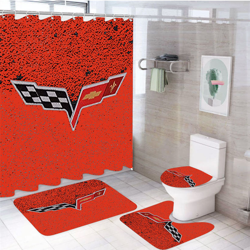 Corvette Art Logo 006 4Pcs Bathroom Set Shower Curtain