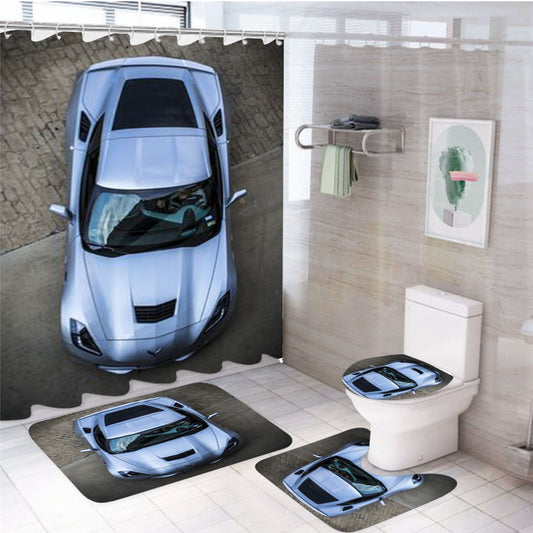 Corvette Car Logo 4Pcs Bathroom Set Shower Curtain