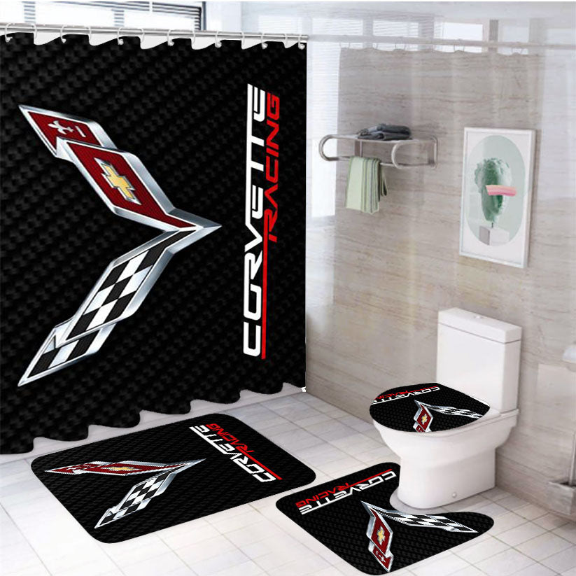 Corvette Carbon 4Pcs Bathroom Set Shower Curtain