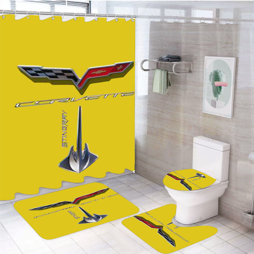 Corvette Stingray C7 Yellow 4Pcs Bathroom Set Shower Curtain