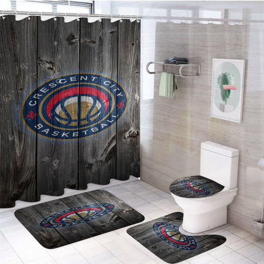Crescent City Nba Logo Dark Wood Wallpaper 4Pcs Bathroom Set Shower Curtain