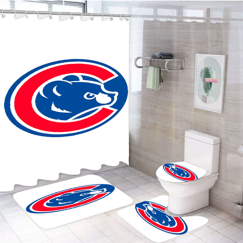 Cubs Chicago Baseball Team Logo 4Pcs Bathroom Set Shower Curtain