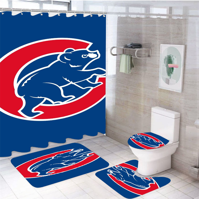 Cubs Chicago Bear Logo 4Pcs Bathroom Set Shower Curtain