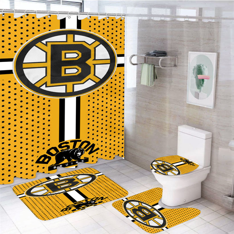 Custom Boston Bruins Hockey 4Pcs Bathroom Set Shower Curtain