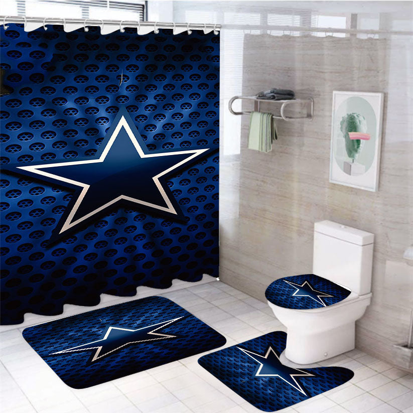 Dallas Cowboys Blue Logo 8 4Pcs Bathroom Set Shower Curtain