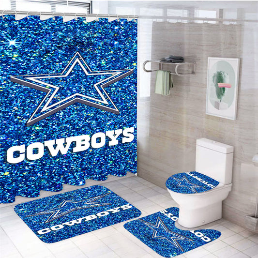 Dallas Cowboys Blue Sparkling Glitter 4Pcs Bathroom Set Shower Curtain