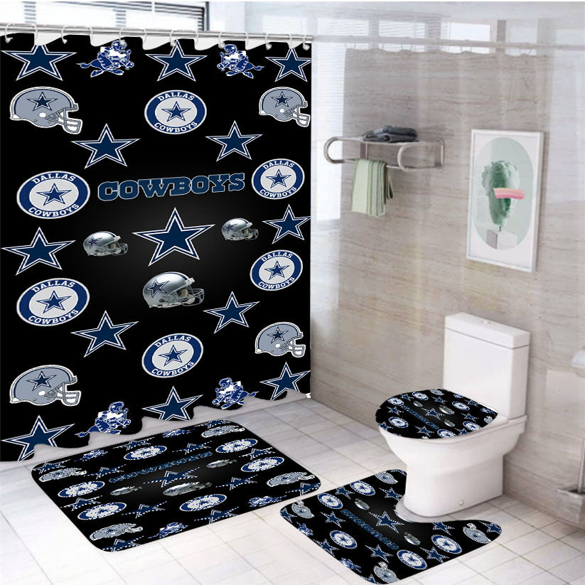 Dallas Cowboys Logo Pattern 4Pcs Bathroom Set Shower Curtain