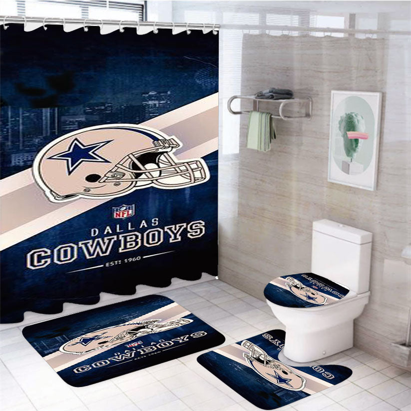 Dallas Cowboys Nfl Est 1960 4Pcs Bathroom Set Shower Curtain