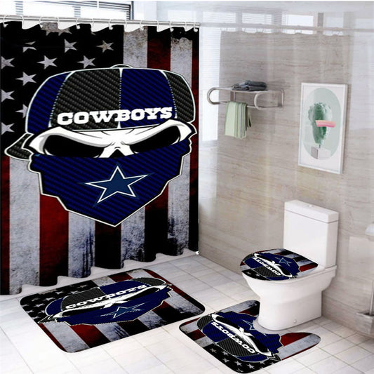 Dallas Cowboys Skull Usa Flag 4Pcs Bathroom Set Shower Curtain