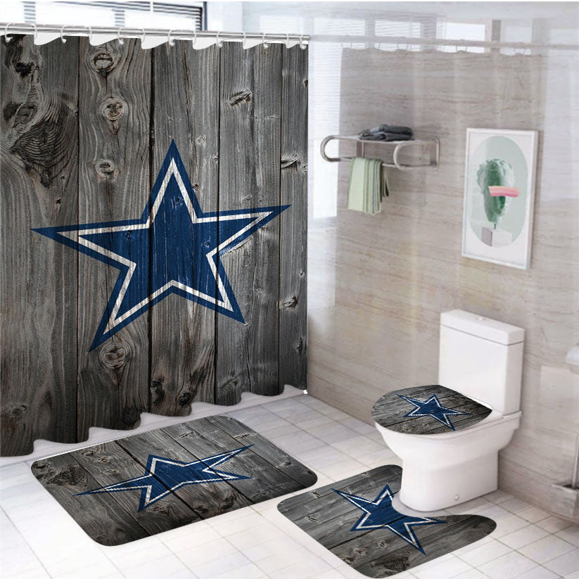 Dallas Cowboys Star Nfl Logo Dark Wood Wallpaper 4Pcs Bathroom Set Shower Curtain