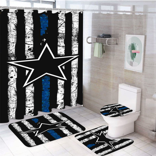 Dallas Cowboys Thin Blue 4Pcs Bathroom Set Shower Curtain