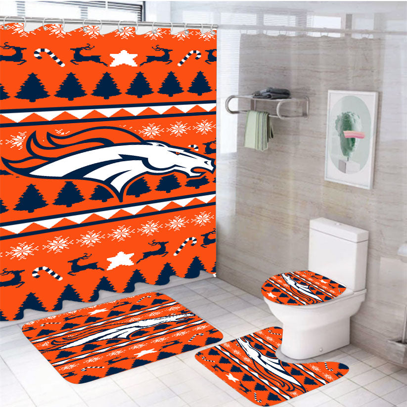 Denver Broncos Christmas Sweater 4Pcs Bathroom Set Shower Curtain