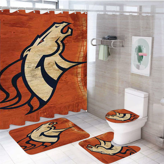 Denver Broncos Cracked Bkg 4Pcs Bathroom Set Shower Curtain