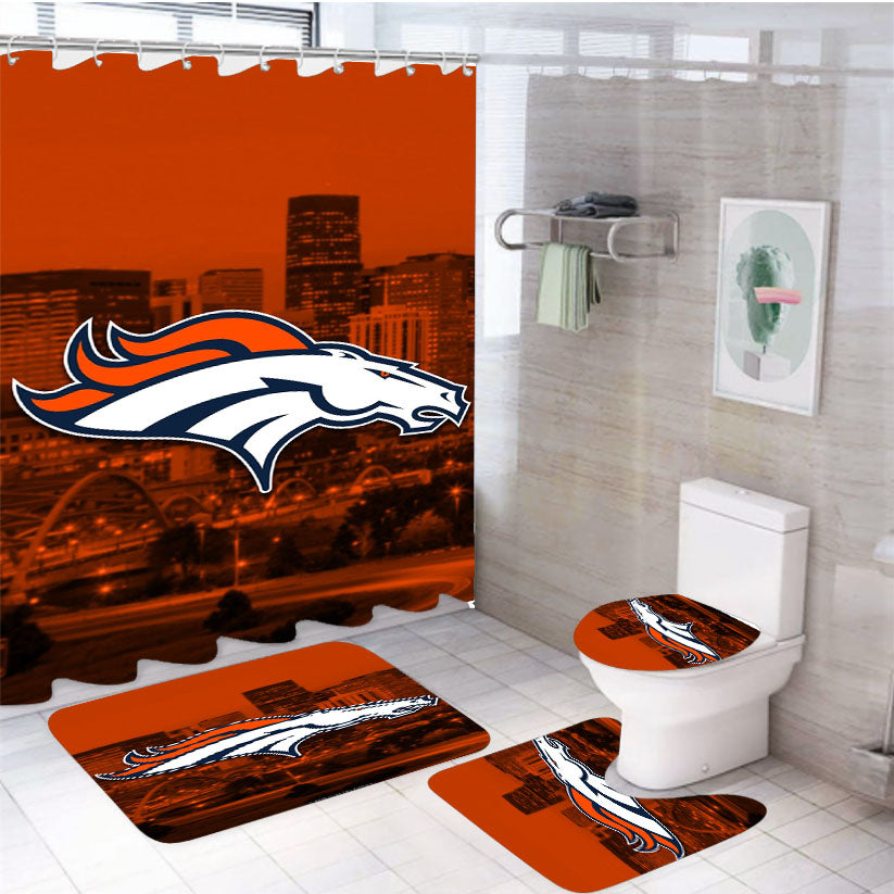 Denver Broncos Emblem 4Pcs Bathroom Set Shower Curtain