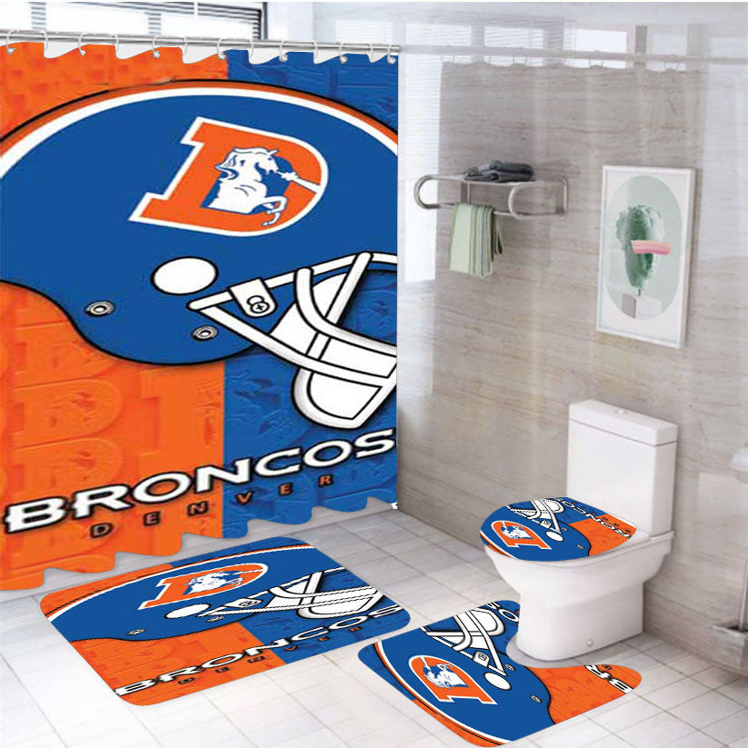 Denver Broncos Embossed Logos Helmet 4Pcs Bathroom Set Shower Curtain