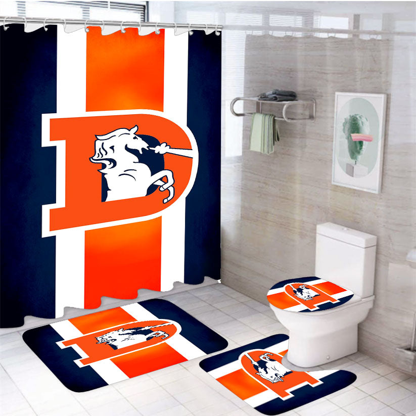 Denver Broncos Flag Houses 4Pcs Bathroom Set Shower Curtain