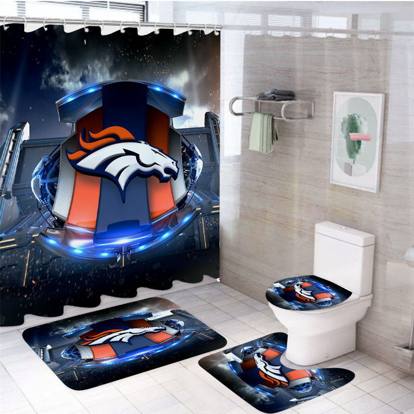 Denver Broncos Football Team Emblem 4Pcs Bathroom Set Shower Curtain
