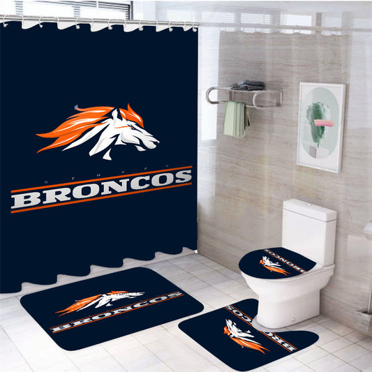Denver Broncos Logo American Football Team 4Pcs Bathroom Set Shower Curtain