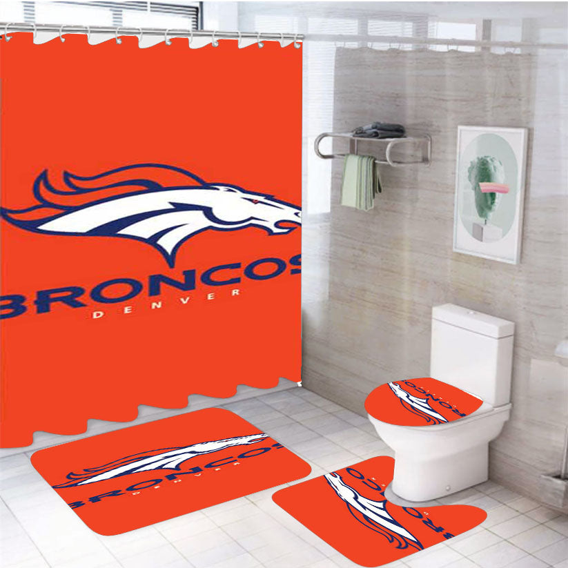 Denver Broncos Logo Basic 4Pcs Bathroom Set Shower Curtain