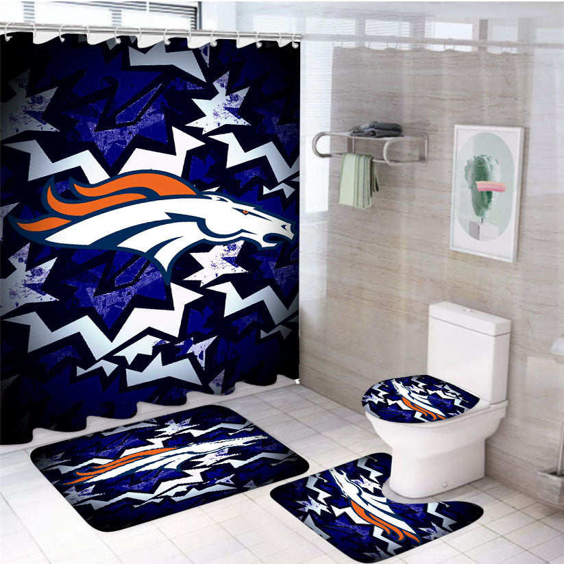 Denver Broncos Logo Computer 4Pcs Bathroom Set Shower Curtain
