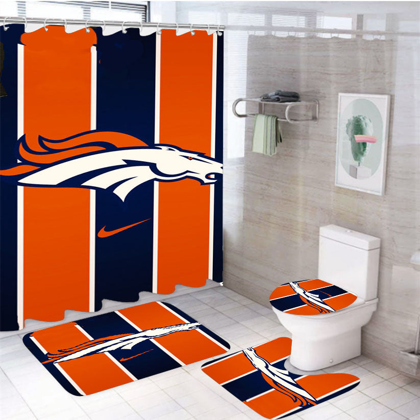 Denver Broncos Logo Stripes 4Pcs Bathroom Set Shower Curtain