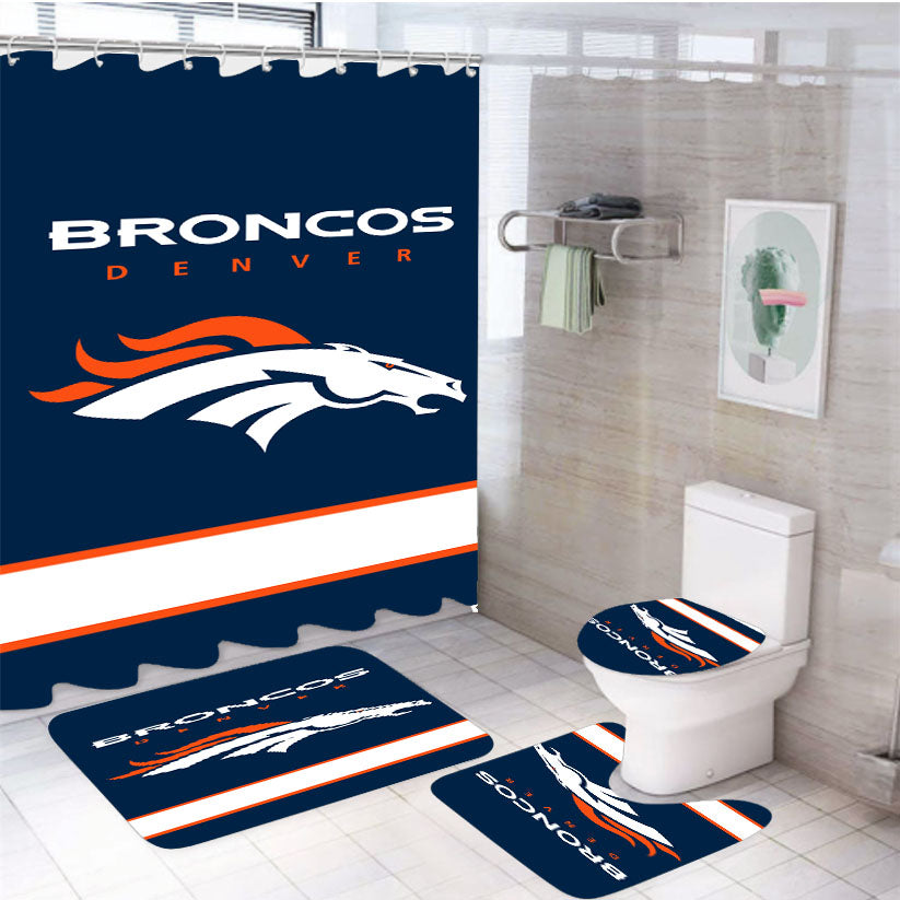 Denver Broncos Logo Wallpaper 4Pcs Bathroom Set Shower Curtain