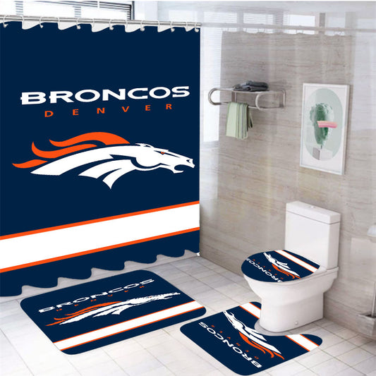 Denver Broncos Logo Wallpaper 4Pcs Bathroom Set Shower Curtain
