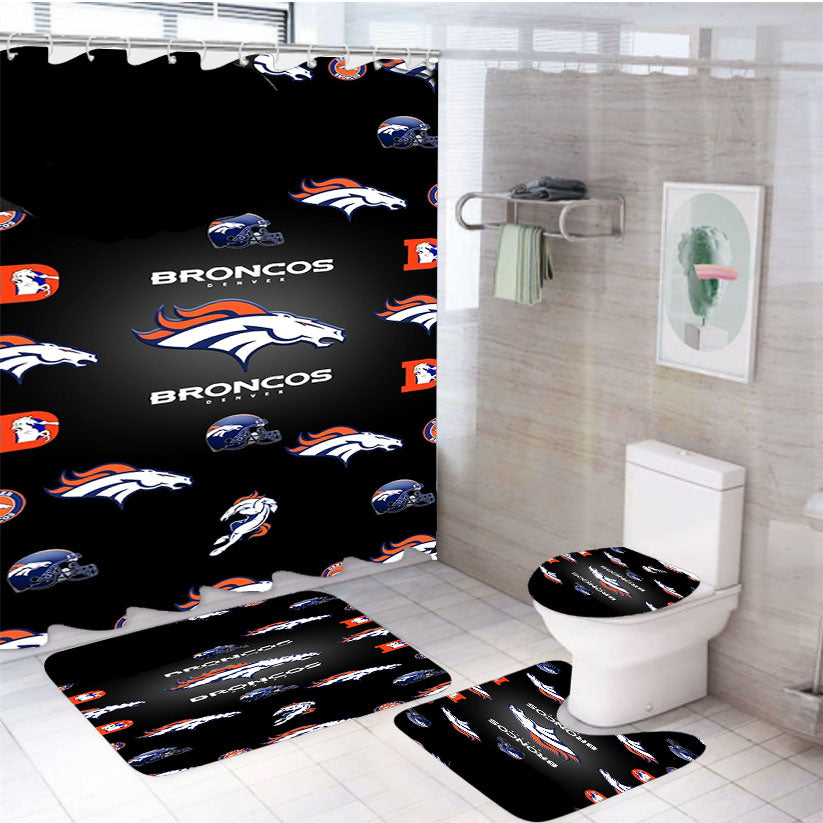 Denver Broncos Logos 4Pcs Bathroom Set Shower Curtain