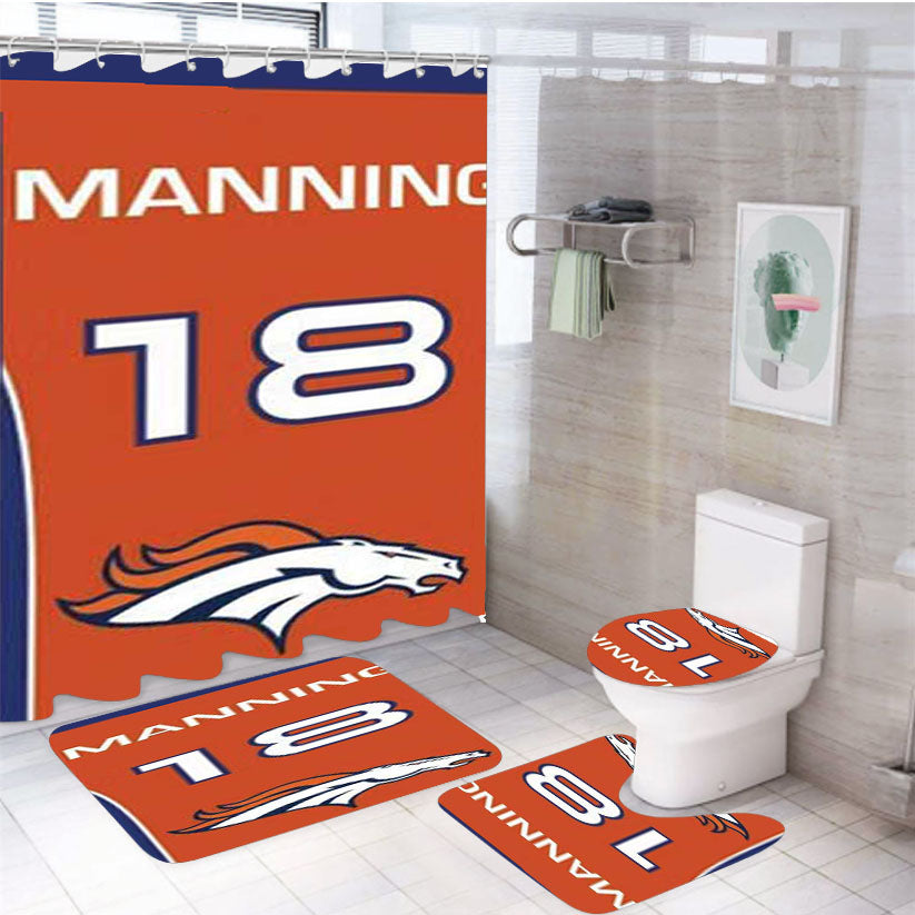 Denver Broncos Manning Jersey 4Pcs Bathroom Set Shower Curtain