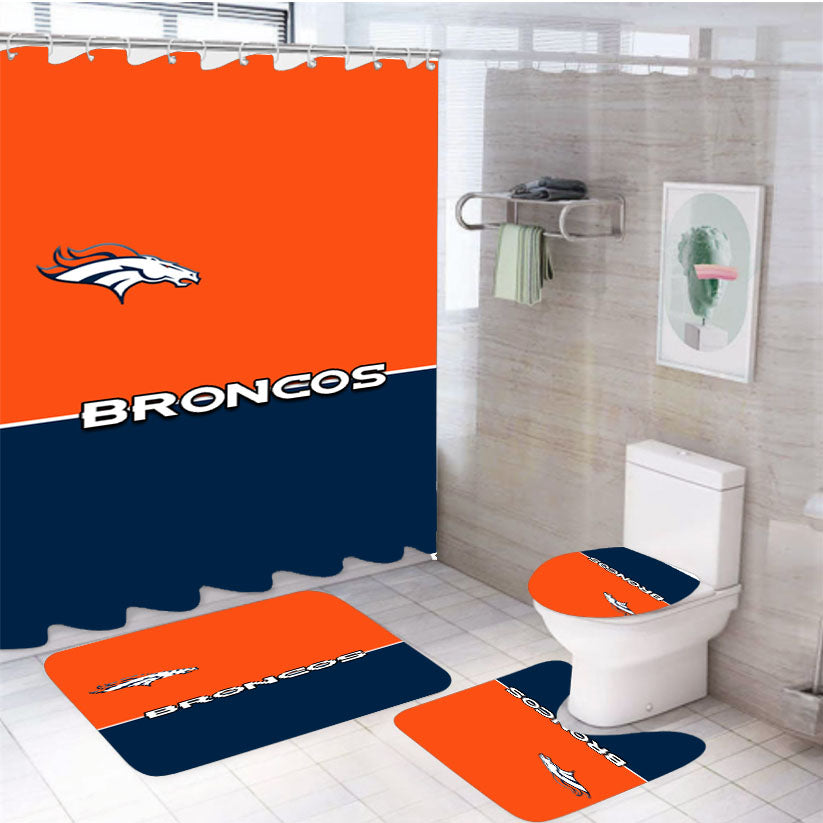 Denver Broncos Minimalist Wallpaper 4Pcs Bathroom Set Shower Curtain