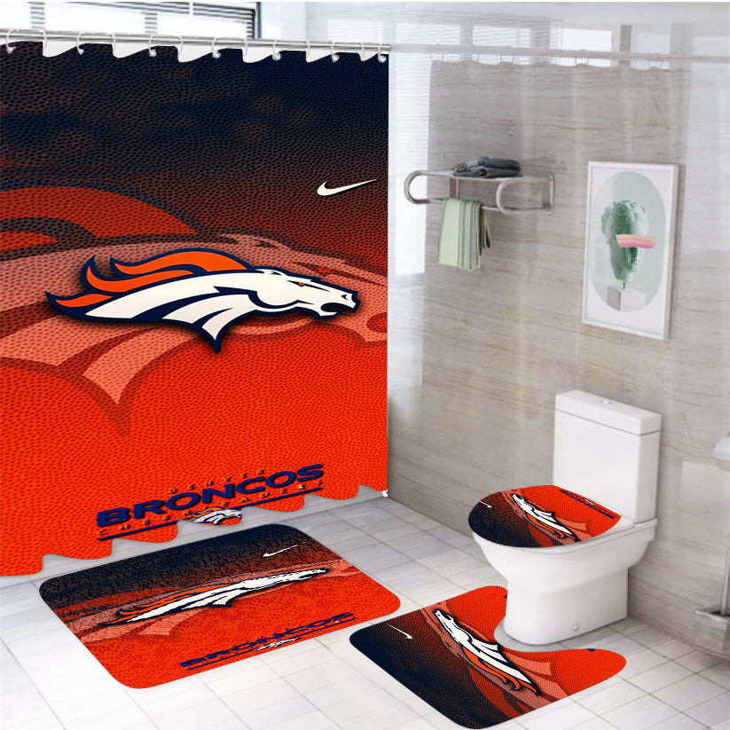 Denver Broncos Nfl 9 4Pcs Bathroom Set Shower Curtain
